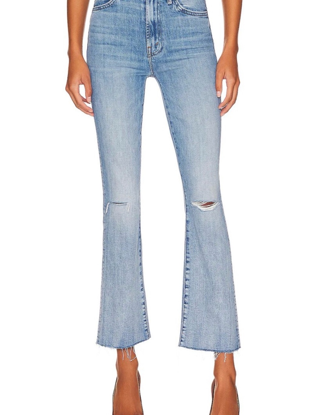 MOTHER superior hustler ankle fray- High-Rise Crop Flare Jeans with Knee Slits